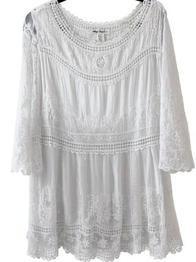 Indigo Thread Co Lace Embroidered Tunic mini dress boho cottage core coquette